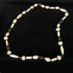 Vintage Brass Stone and Ivory Acrylic Bead Necklace Very Sleek EUC